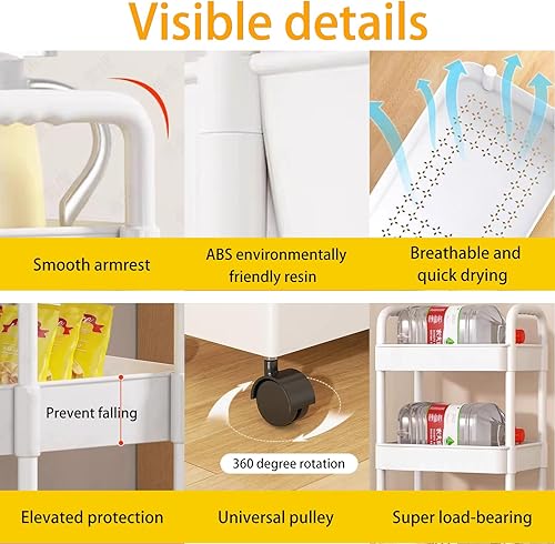 Miniatura 4 de Carrito de pañales para bebé, carrito de pañales movible de plástico con ruedas, para recién nacido, artículos esenciales para el cuarto del bebé,