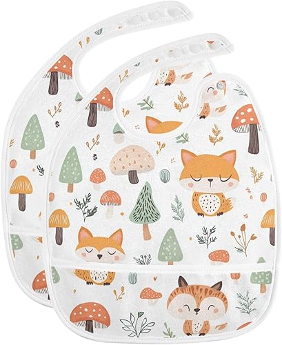 Miniatura 8 de MCHIVER Baby Bibs for Baby Boy Girl Waterproof Feeding Bib Apron Cotton Food Eating Bib 2 Packs