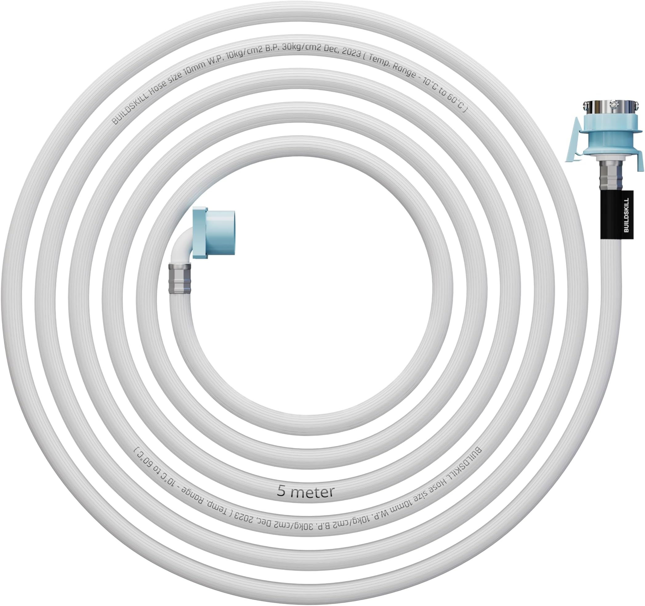 Buildskill Fully Automatic Washing Machine Pipe Inlet - 5M Length, Burst Proof & Anti Kink Washing Machine Inlet Pipe, Hot & Cold Washing Machine Water Inlet Pipe, Pressure Resistant (Pack of 1)