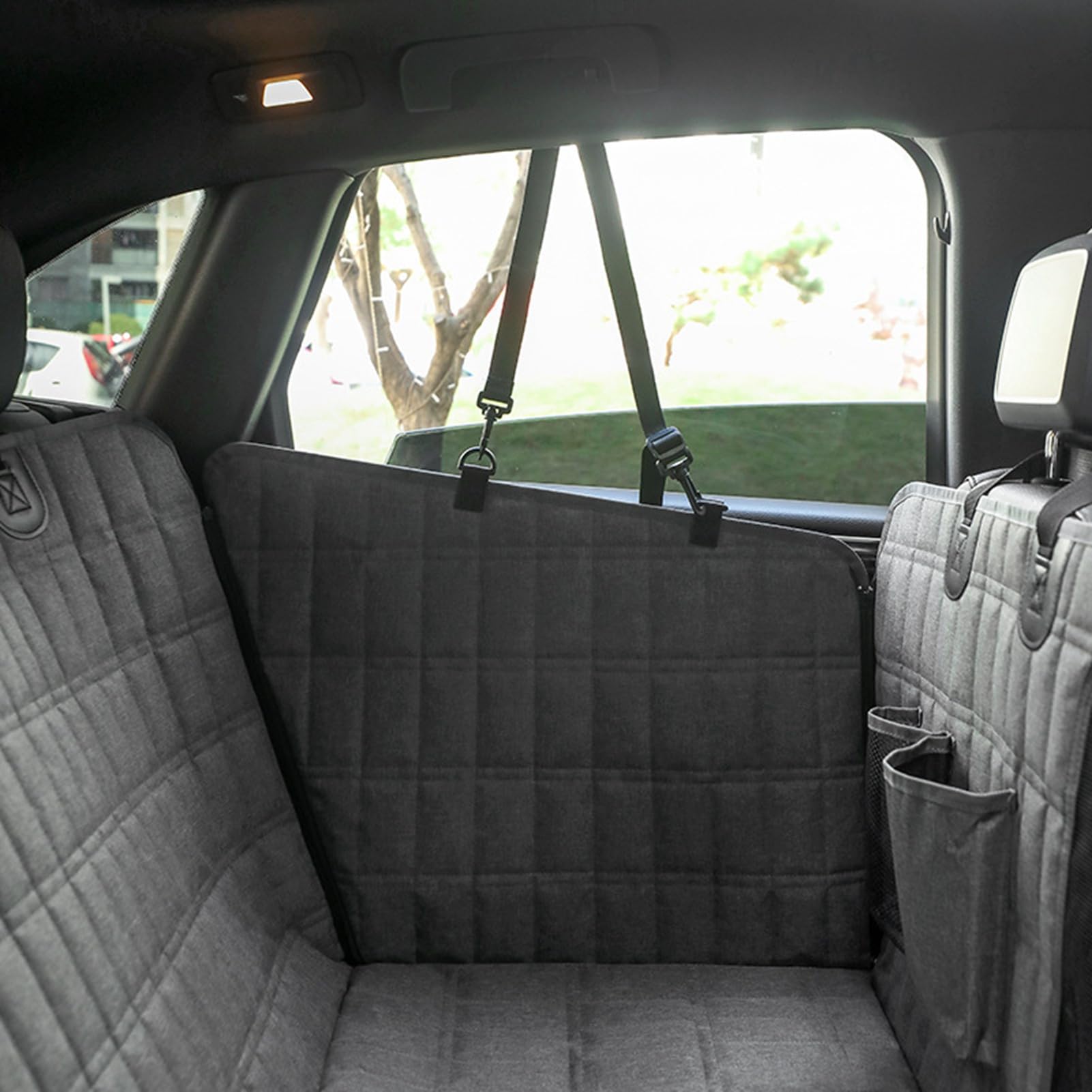 Acouto Forniture da Viaggio per Cani Sedile Posteriore, Amaca per Cani Resistente all'acqua con Rete e Borsa Portaoggetti Protezione Universale per Sedile Posteriore per Auto per Gatti Coprisedile