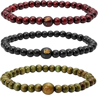 ميلاكو سوار خرز خشبي للرجال من 3 قطع الخرز التبتي البوذي والتامل والصلاة مطاطي
