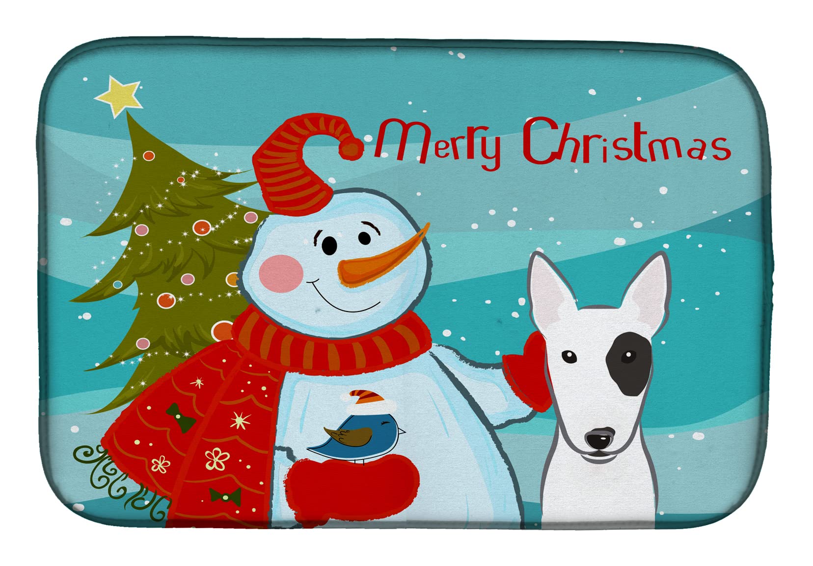 Tapis de séchage vaisselle bull terrier pour décorer la cuisine en hiver