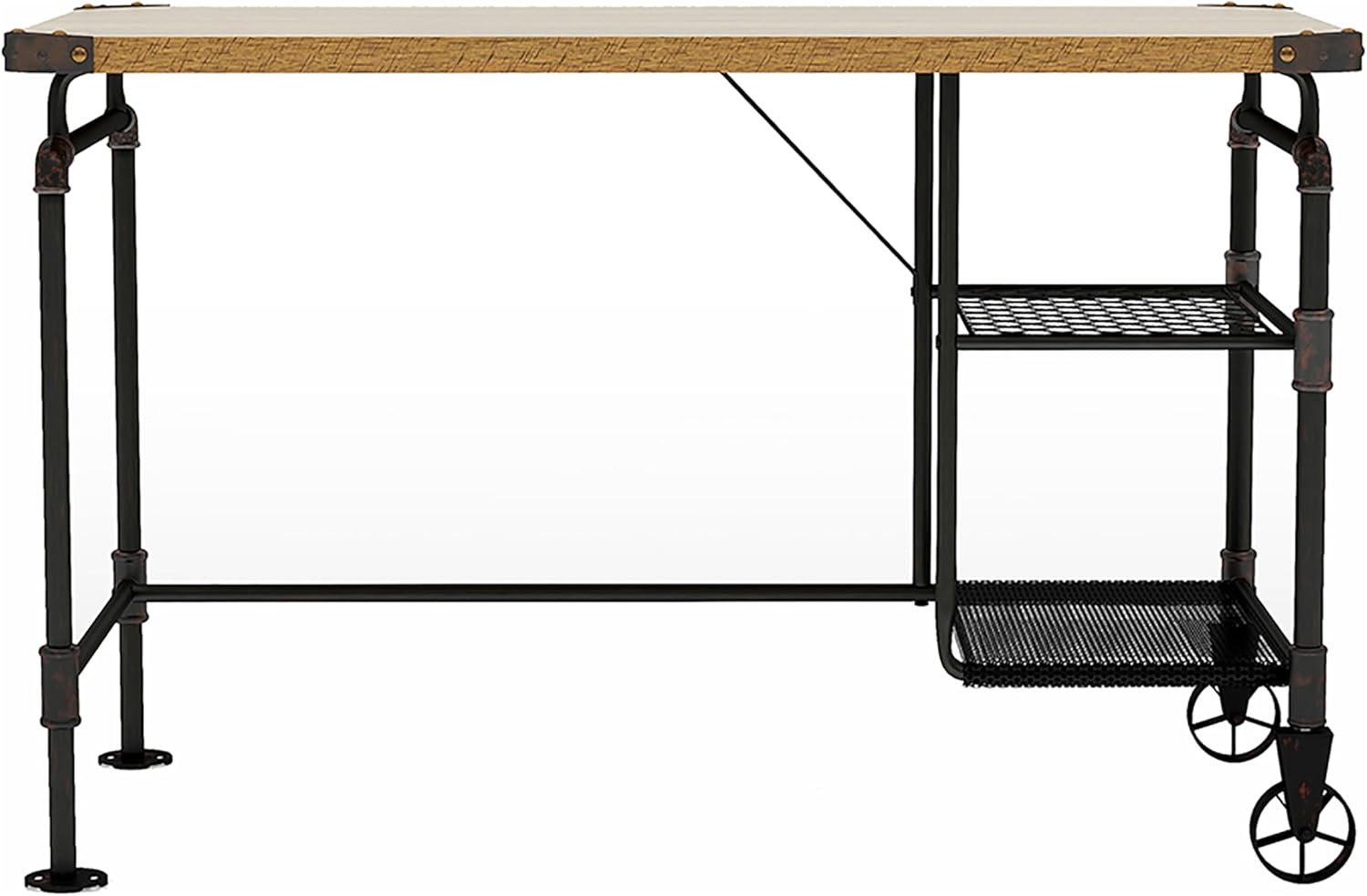 HOMES: Inside + Out Marxen Industrial 2-Shelf Metal 48 in. Writing Desk with Wheels for Home Office, Study Room, Antique Black