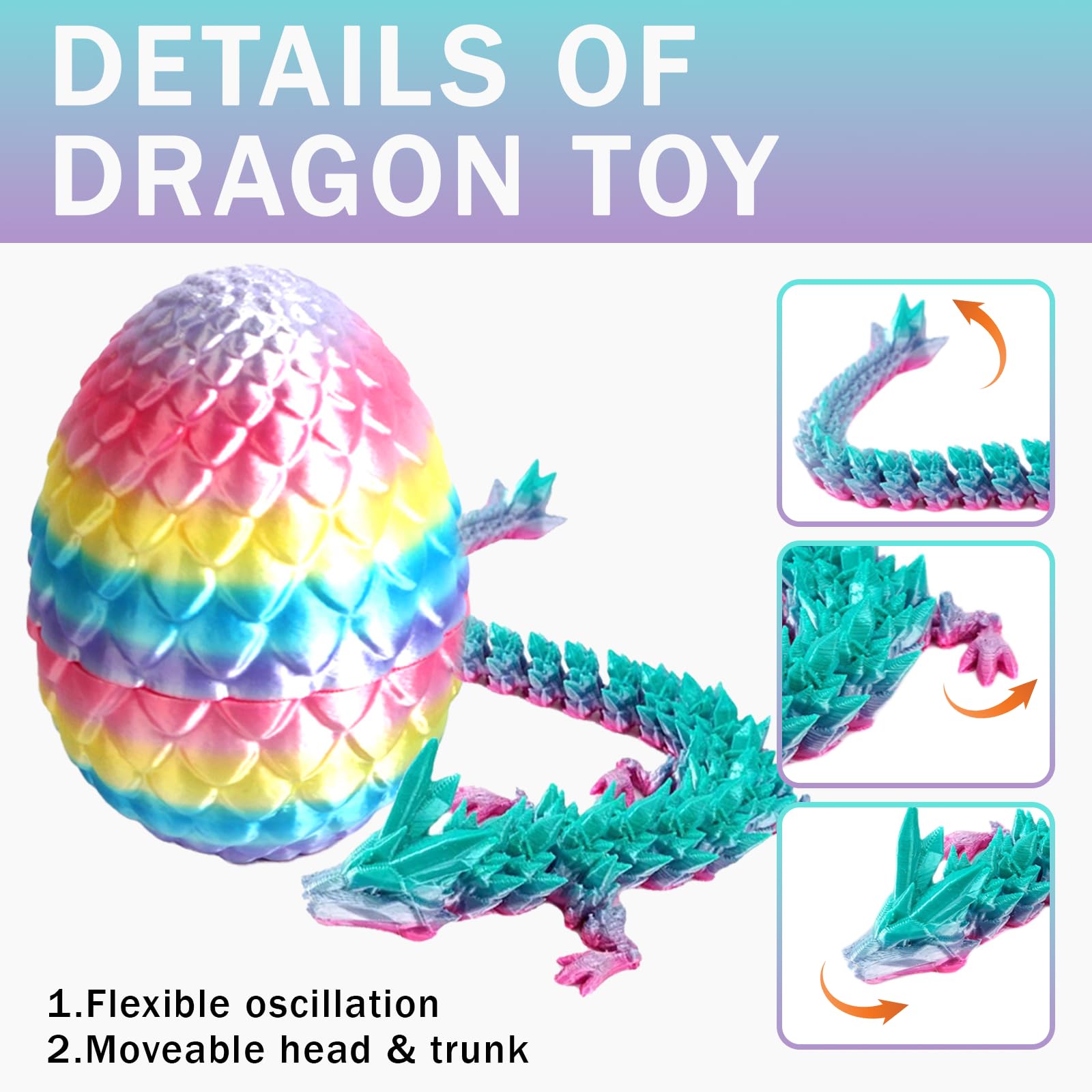 AYNKH 2PCS 3D Printed Dragon Egg,Dragons Toy,Dinosaur Eggs,Mystery Articulated Crystal Dragon Egg Fidget Toys - Image 3