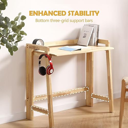 Miniatura 4 de Escritorio plegable de madera maciza, mesa moderna de mediados de siglo, escritorio plegable de computadora de escritura de 31.5 pulgadas para