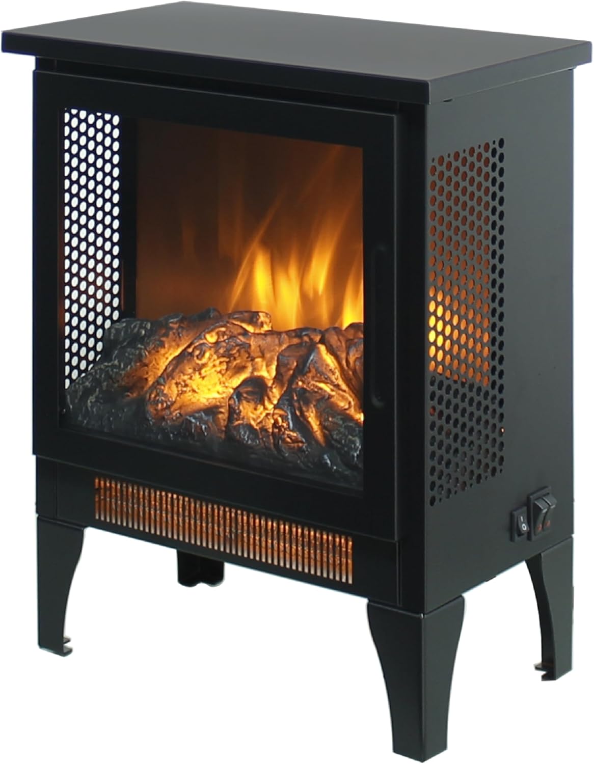 SOFTSEA 3D Flame Electric Fireplace, Infrared Quartz Stove Without Remote Control, 1400W /700W Heat, Heat up to 400 Sq. ft., Antique Black