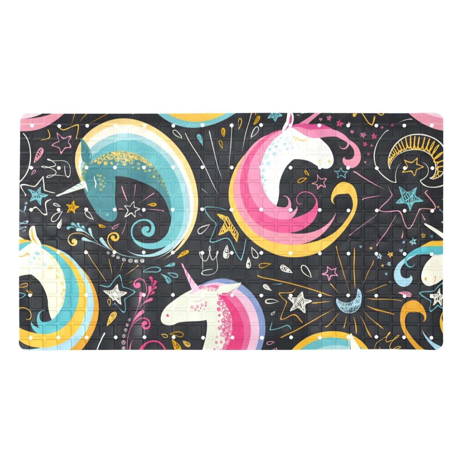 Duschmatte mit Saugnäpfen, 39,9 x 70,9 cm, Motiv Einhörner, rutschfest, maschinenwaschbar, Rosa / Blau