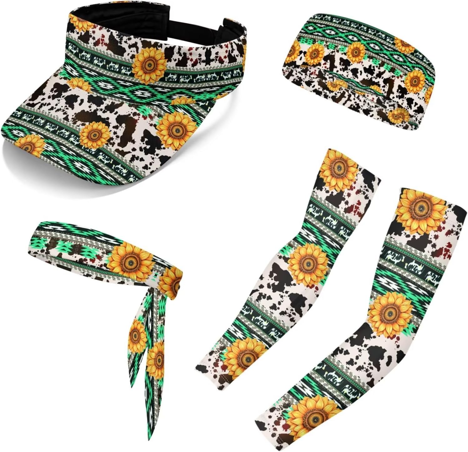 Binienty 5PCS Summer Outdoor Accessories, Matching Compression Arm Sleeves, Sun Visor and Headbands for Women Men