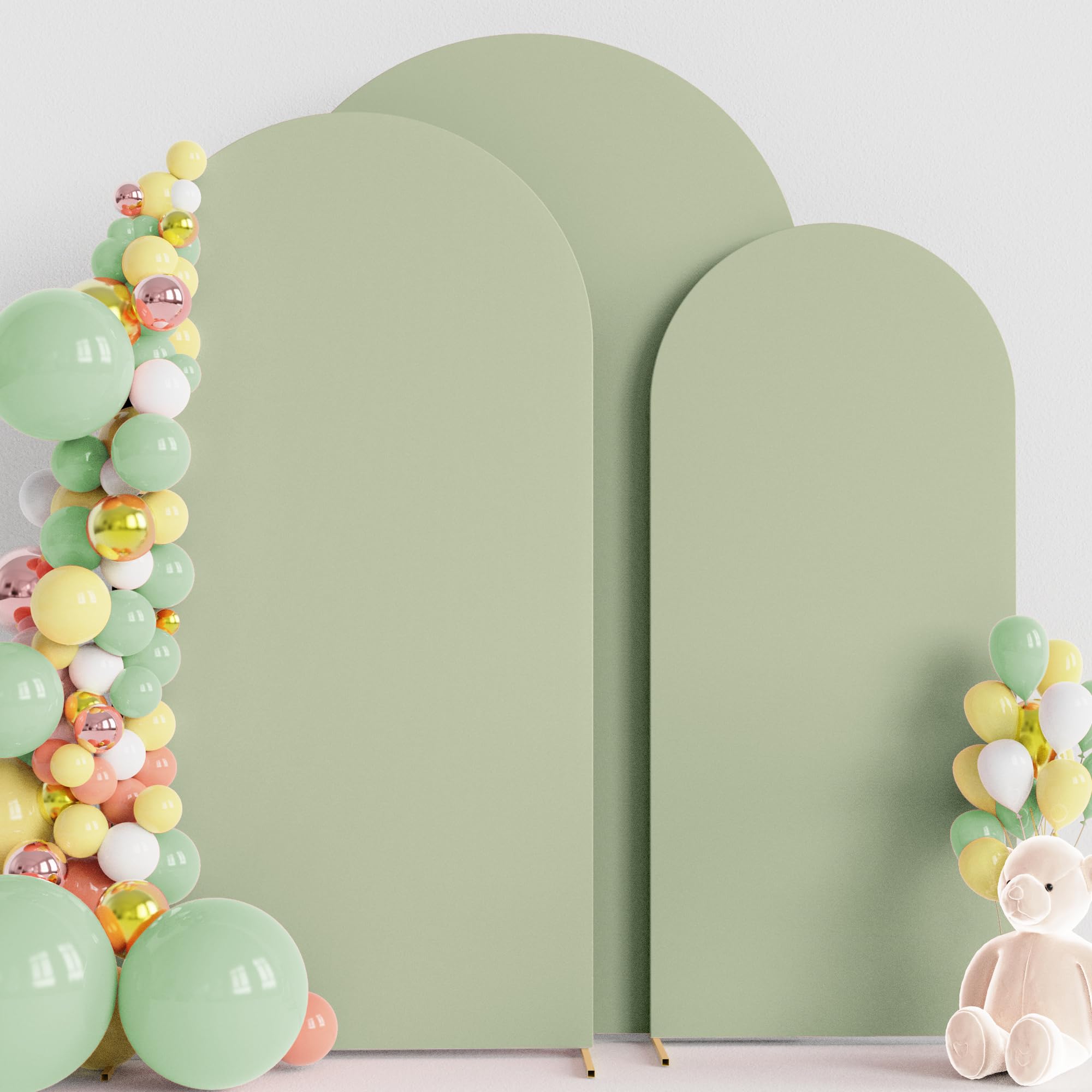 Wokceer Arch Backdrop Cover Sage Green Arch Cover Strethy Backdrop Set of 3 | 7.2FT,6.6FT,6FT Spandex Fitted Balloon Arch Cover Round Top Chiara Backdrop Cover for Wedding Birthday Party Banquet Decor