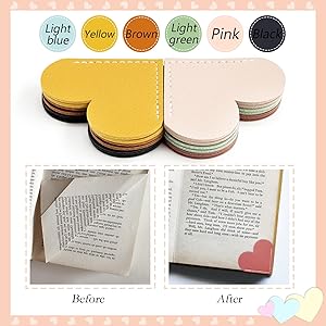 12 Pcs Leather Heart Bookmarks - Handmade Cute Page Book Marks for Reading Women & Book Lovers, Valentines Day Gifts, Teacher & Student Book Accessories for School Office Home Supplies (6 Colors)