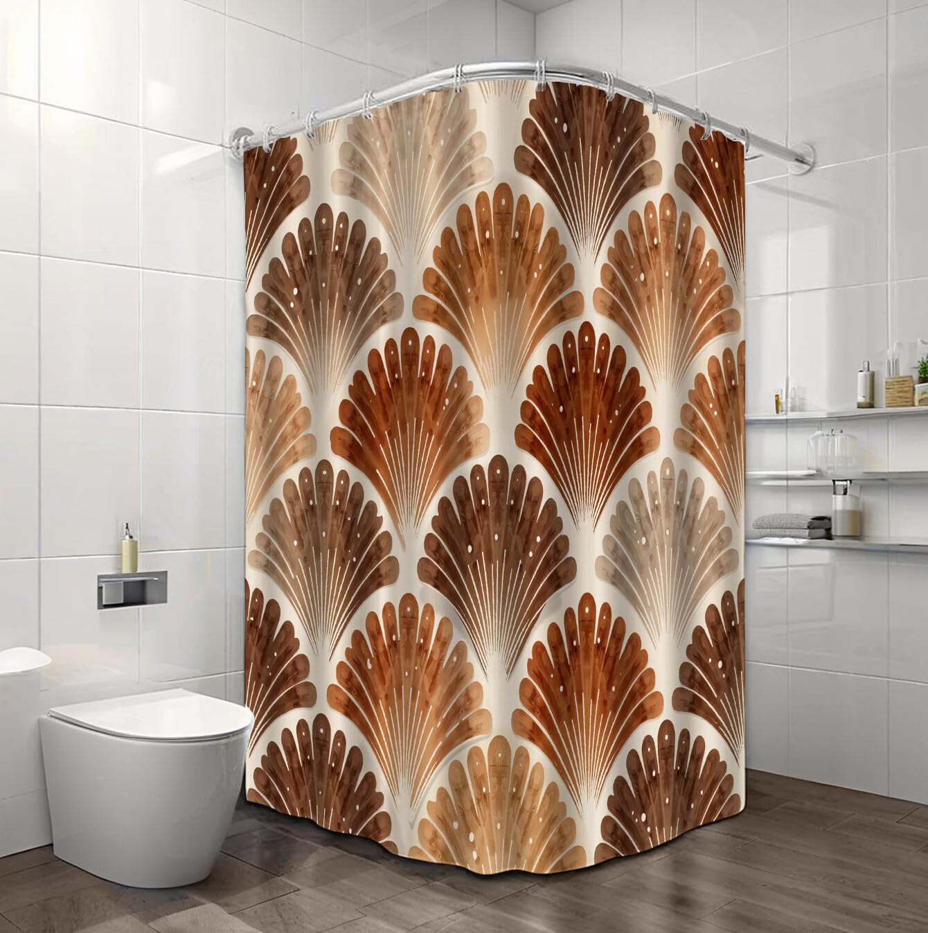 Rideau De Douche Secteur Symétrique Rétro Visuel Tissu Imperméable Lavable avec Crochets Anti Moisissure en Polyester Rideau Douche pour Salle De Bain
