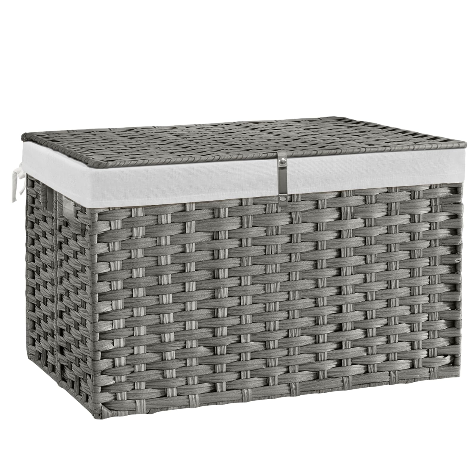 ((similar ))wicker storage basket with lid, handwoven rattan large shelf basket with removable liner,  wicker basket for blanket, storage trunk with handle for closet, bedroom, livingroom, grey