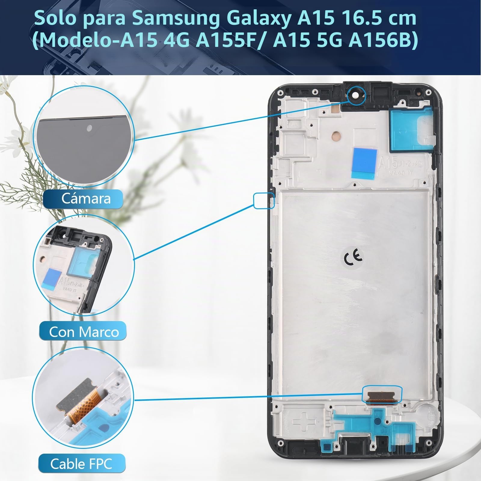 RongZy para Samsung Galaxy A15 LCD Pantalla para Samsung Galaxy A15 5G A156B/A15 4G A155F Táctil Digitalizador Asamblea Reemplazo +Reparación Herramientas (Incell con Marco)