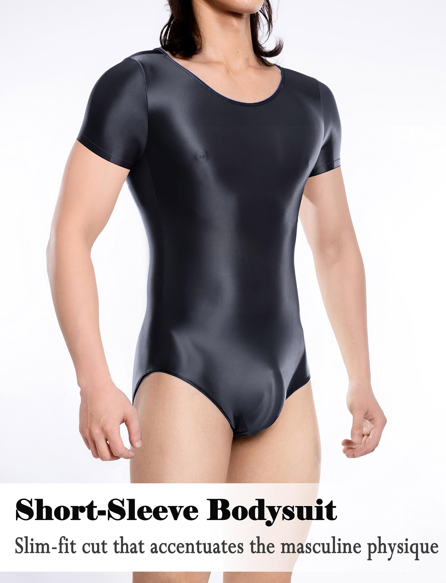 FEOYA Hommes Brillant Combinaison Wetlook Catsuit Manches Courtes Sexy Body