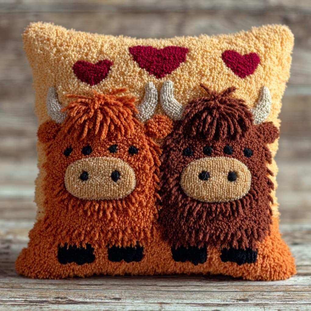 WallustrioaW Latch Hook Pillowcase Kits 17x17in,Love and Highland Cattle