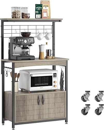 Miniatura 12 de Bestier Estantes para panadería con armario de almacenamiento, altura ajustable de 45 a 55 pulgadas, soporte para microondas para cocina con ruedas