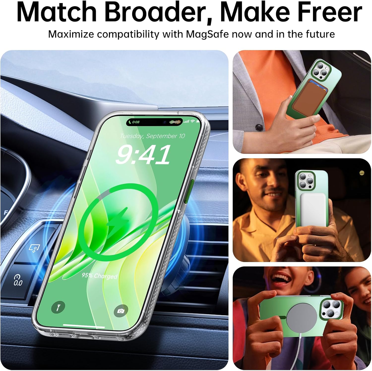 Magnetic for iPhone 14 Pro Case [Compatible with MagSafe] [Strong Magnetic] [10FT Military Grade Protective] Translucent Matte Slim Case for iPhone 14 Pro Phone Case (6.1"),GradientAlpine Green
