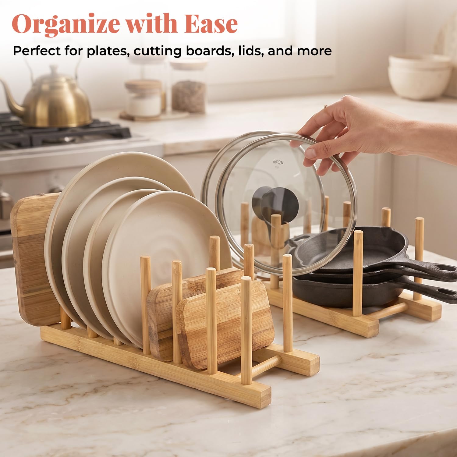 HOKIPO Bamboo Dish Drying Rack - 7 Slots -2