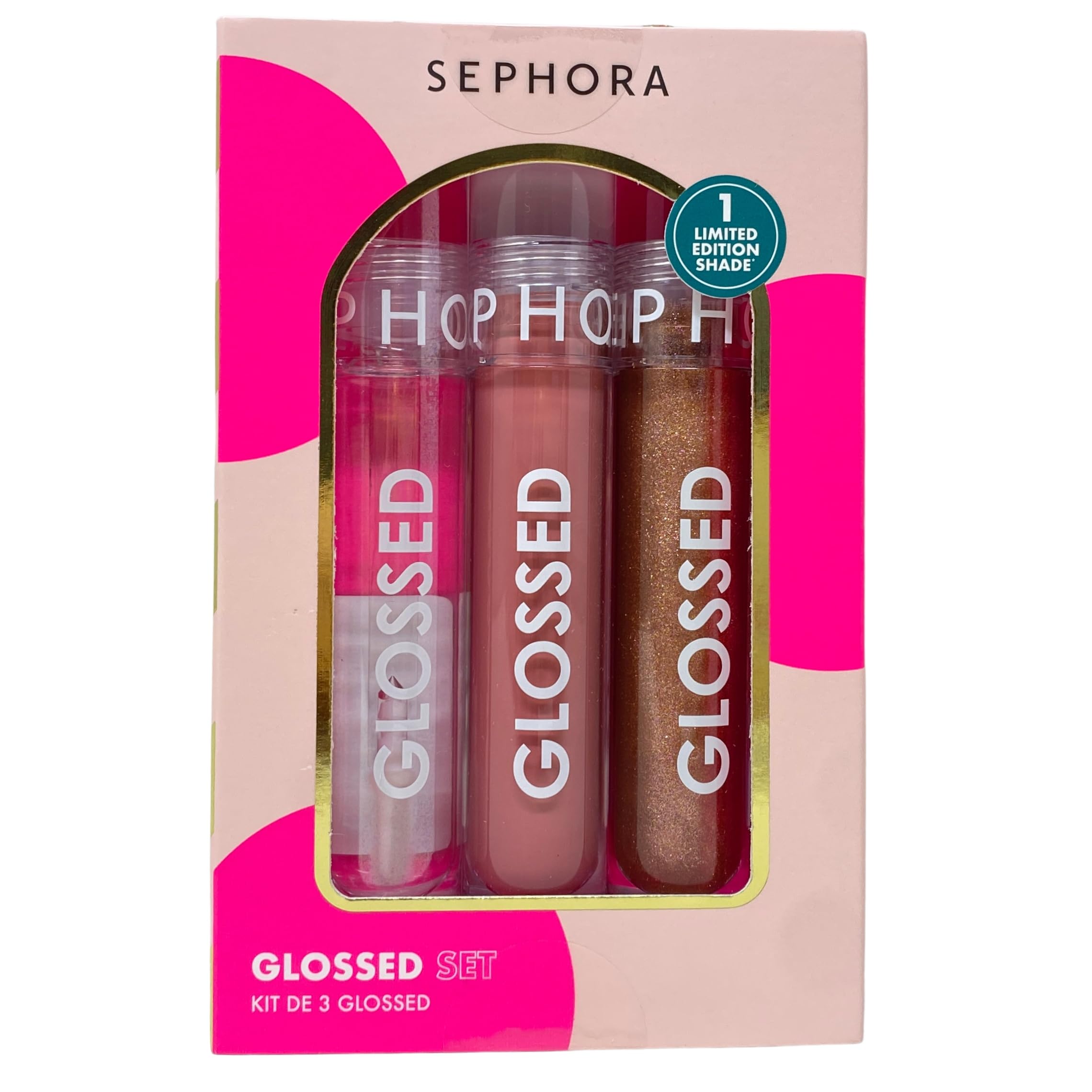 SEPHORA Collection Glossed Lip Gloss Trio Gift Set - 3 x 5 mL Glossed Lip Gloss in 01 Boss, 100 Busy and165 Iconic.