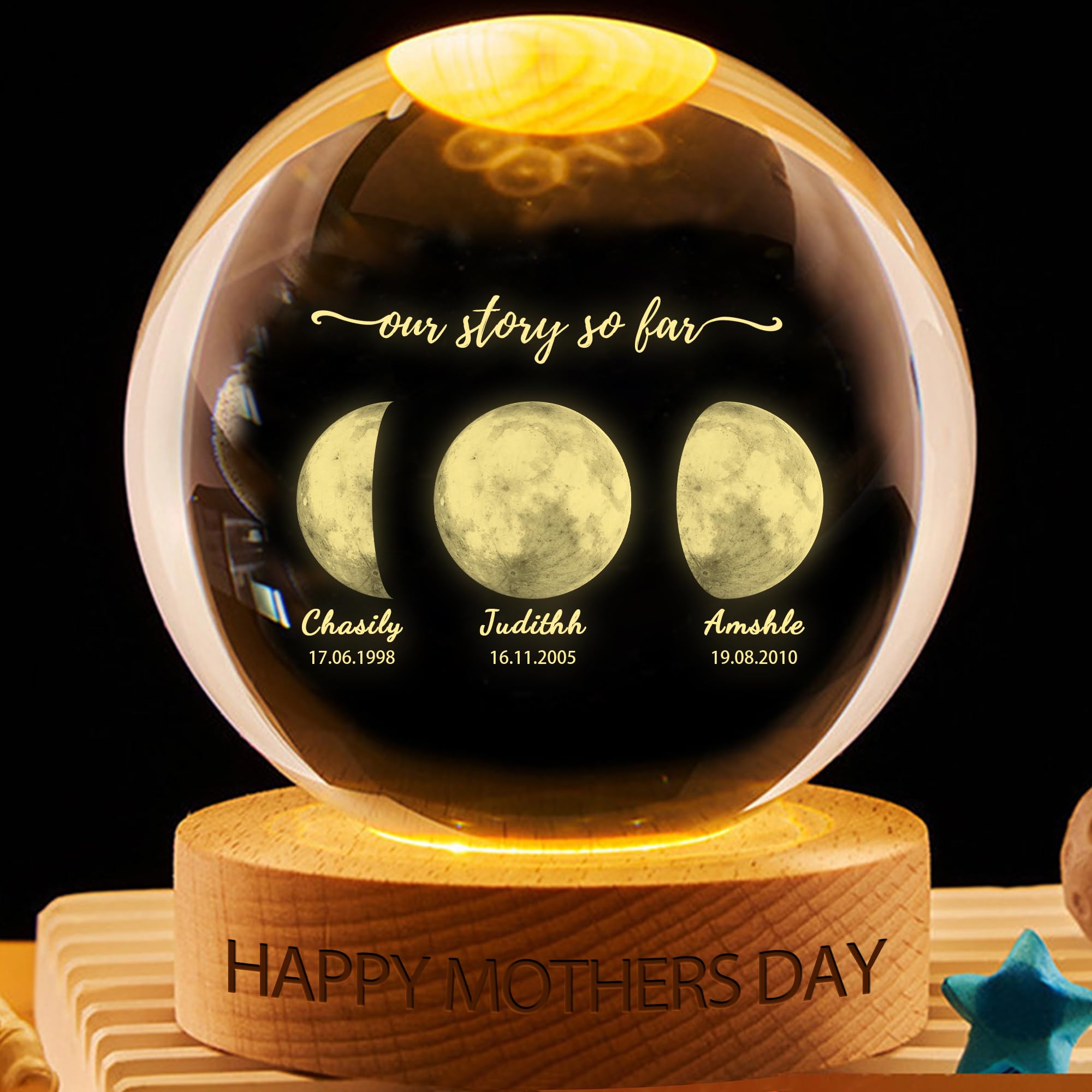VWCSDSCS Custom Moon Phase Crystal Ball Night Light with Name, Birthdate Personalized The Day You were Born, Multicolor LED, Gifts for Mom, Grandma, Dad & Loved Ones on Birthdays & Special Occasions — image 1