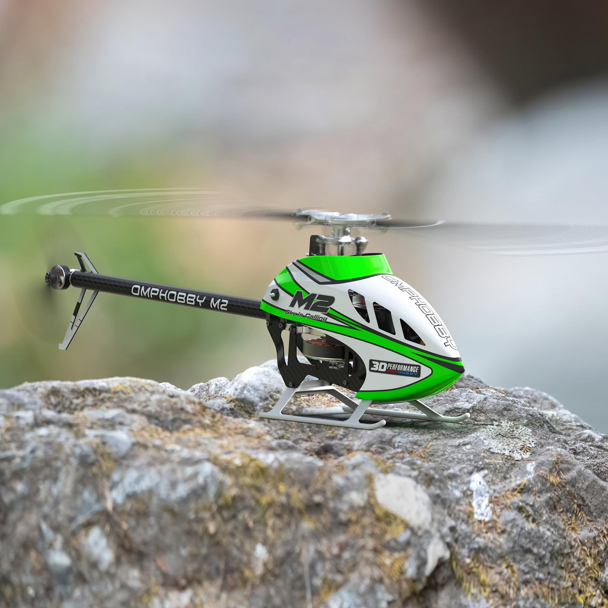 OMPHOBBY M2 V3 Sport BNF Hubschrauber – Hochleistungsfähig mit OFS3+ Flugcontroller, R40X-3 bürstenlosem Motor und ExpressLRS-Empfänger, Professioneller 6-Kanal 3D RC Helikopter für Erwachsene Grun