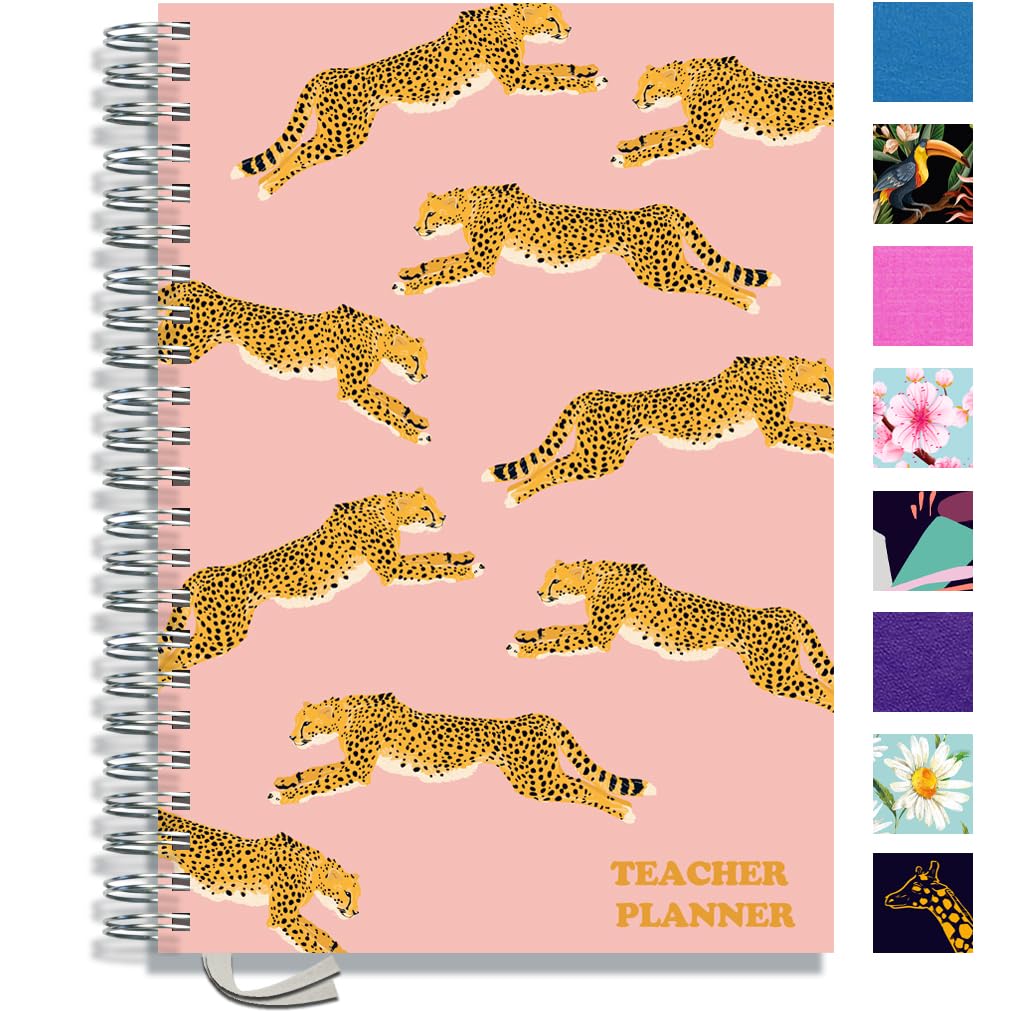A4 Primary Teacher Planner 2026-2027 by Pirongs | 4 Period Planner | Page a Day | Undated, Hardback, Wiro-Bound Teachers Planner - 4 Lesson Day - Cheetahs