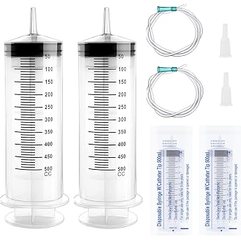 Pack of 2 500 ml Syringe with Hose Large Syringe Reusable Plastic Syringe with Cap Large Capacity Syringes Individually Sealed Syringes for Laboratory Industry Pet Feeding