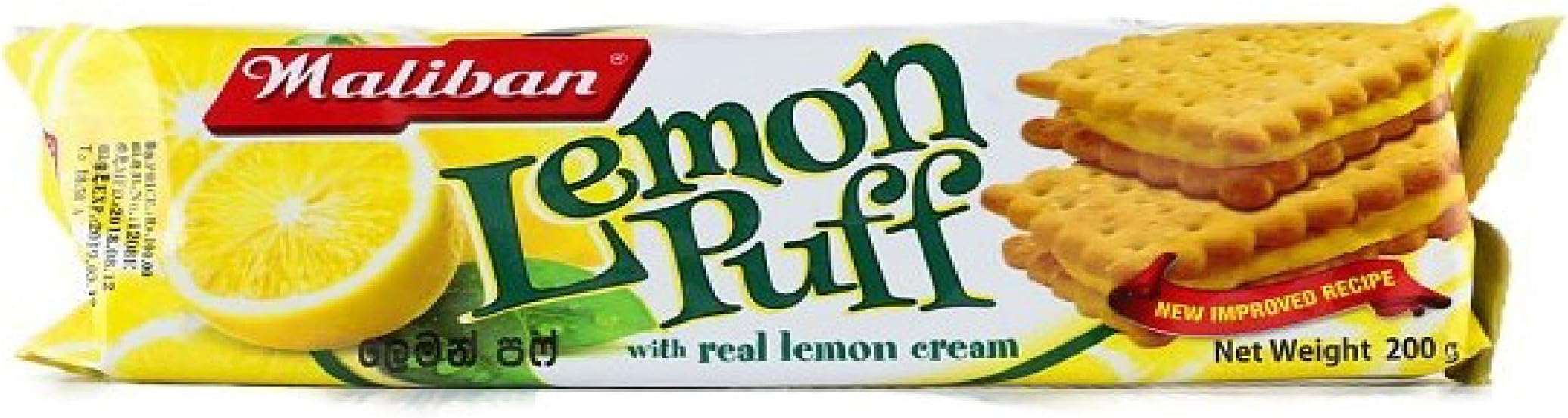 Maliban Lemon Puff Tea Biscuits 200g Per Pack 100% Genuine with Real Lemon Cream (1 Pack)