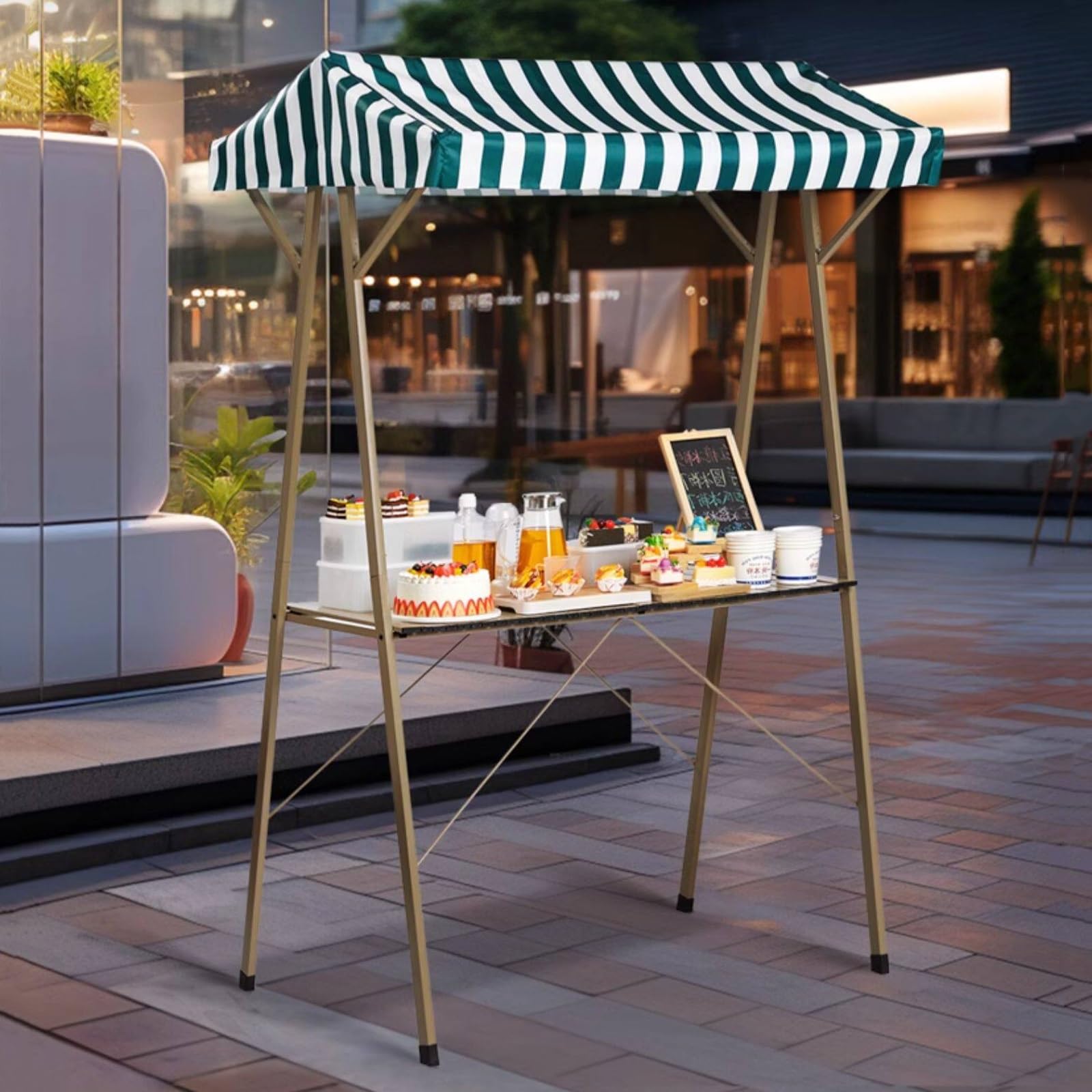 Carrello pieghevole per esterni con tettoia, bancarella portatile per street food e mercati notturni, 120 x 60 x 200 cm / 47.2x23.6x78.7in, perfetto per vendite ed eventi mobili