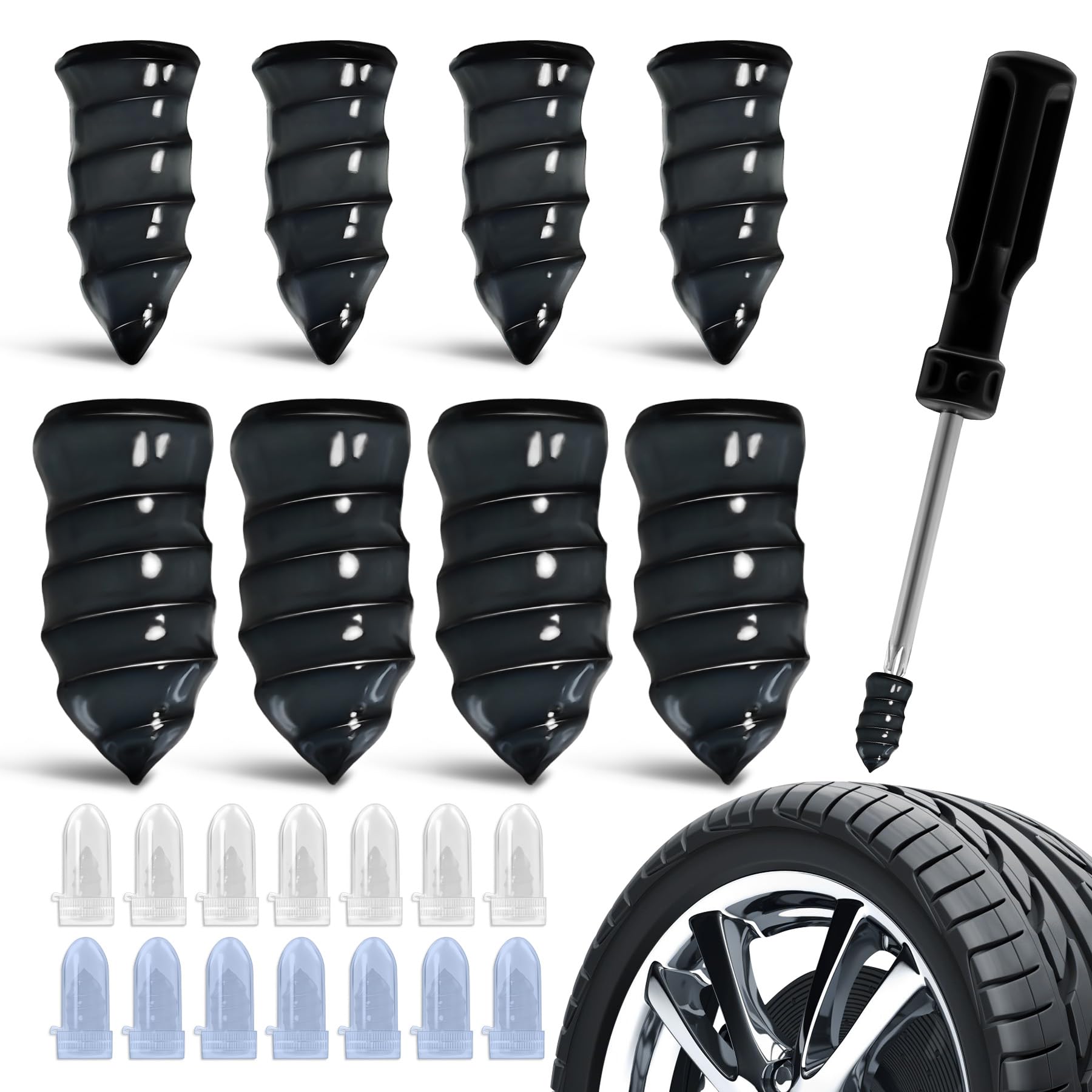 Dreamark 70 Stück Vakuum Reifen Reparatur Nagel, Reifenreparaturset Auto Motorrad mit Schraubendreher, Tubeless Reifenflickzeug 35S + 35L für Schlauchlose Reifen, SUV LKW Wohnmobil Fahrrad (2 Größen)