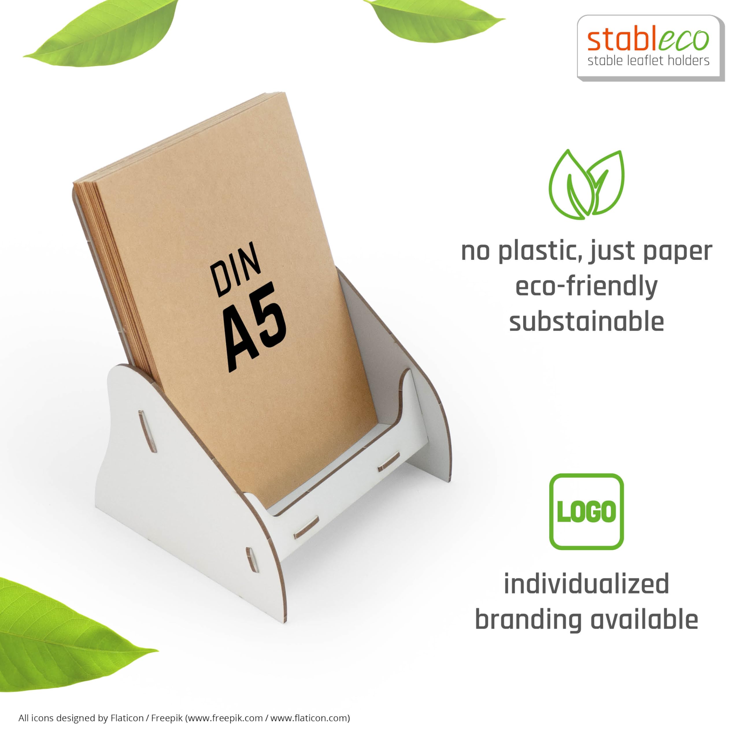 1x ökologischer Prospektständer DIN A5 vertikal mit 1 Fach stabiler Flyerständer im white Design No Plastic! Just Paper! nachhaltiger Prospekthalter, Postkartenständer schnell aufzubauen