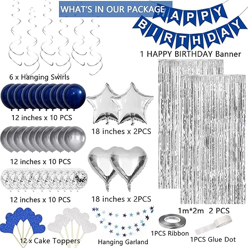 Miniatura 2 de Decoraciones de cumpleaños para hombres decoraciones de fiesta de cumpleaños azules para hombres mujeres y niños globos de feliz cumpleaños para