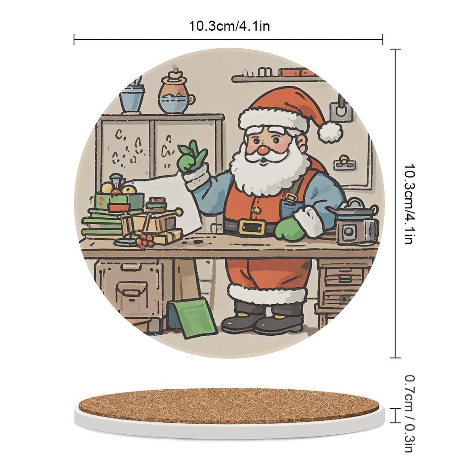 Lot de 6 dessous de verre en céramique avec dos en liège - Dessous de verre Busy Master pour boissons - Dessous de verre rond absorbant en pierre - Pour types de tasses, table basse