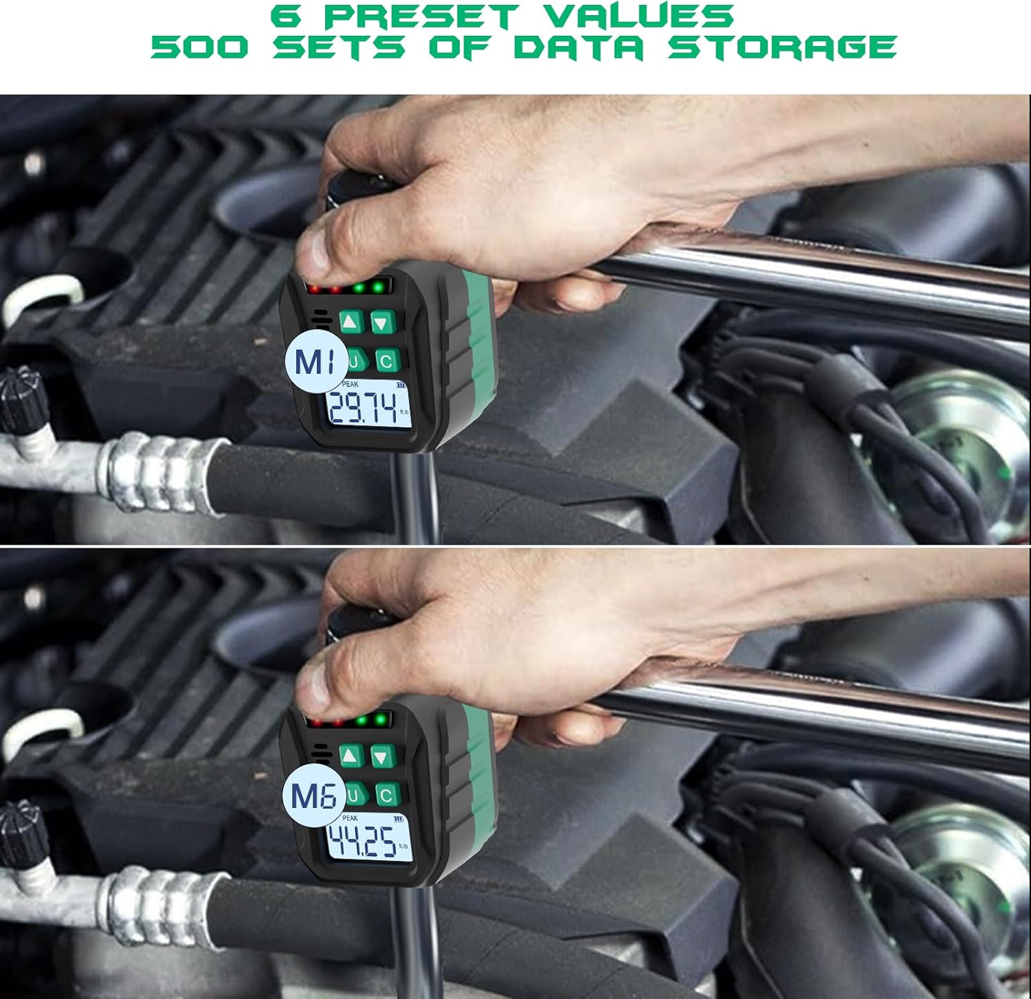 1/2-Inch Digital Torque Adapter, 2.21-44.25 Ft.lb/3-60 N.m, Electronic Torque Wrench Converter with ±2% Accuracy, Preset Function, Data Storage, 3/8” & 1/4” Adapter for Bike, Motorcycle, Car