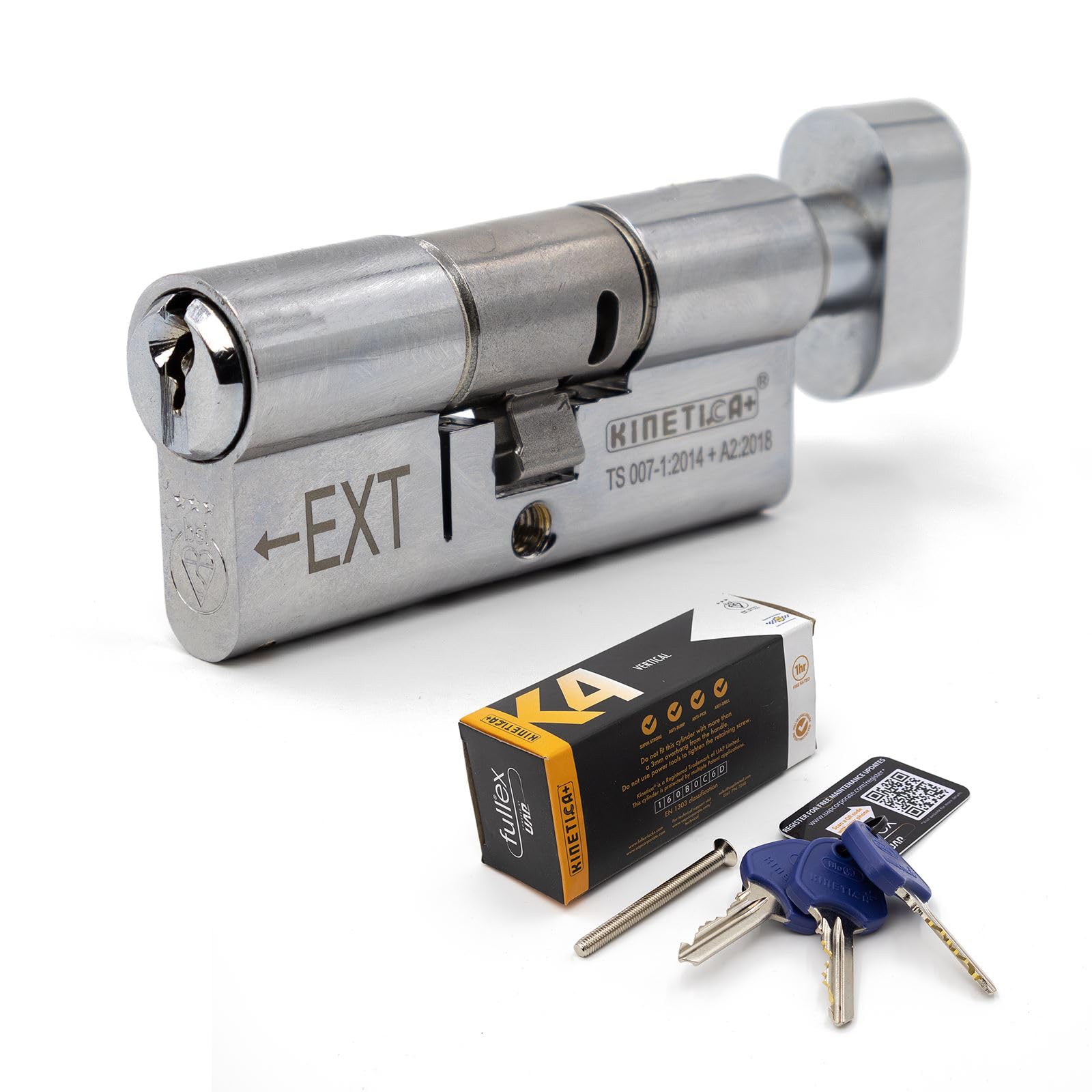 Fullex Kinetica+ K4 3* Thumbturn Door Lock - Chrome, 50/50, 3 Keys