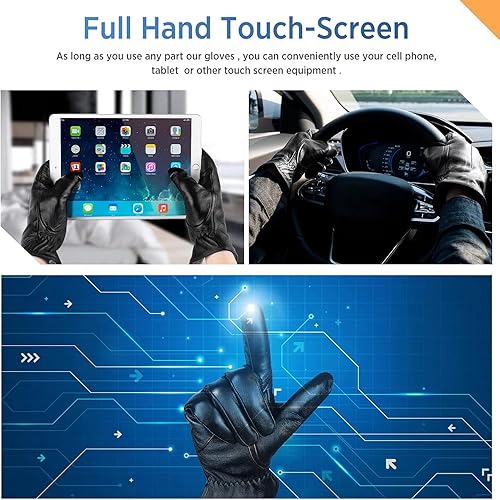 Miniatura 4 de Alepo Genuine Sheepskin Leather Gloves for Men, Winter Warm Touchscreen Texting Cashmere Lined Driving Motorcycle Gloves