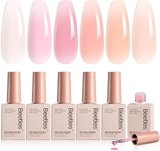 Beetles Ballet Dress Jelly Gel Nail Polish Set - 6 Milky Pink Nude Shades, Sheer Transparent UV/LED Soak-Off Kit for French Manicure & Nail Art