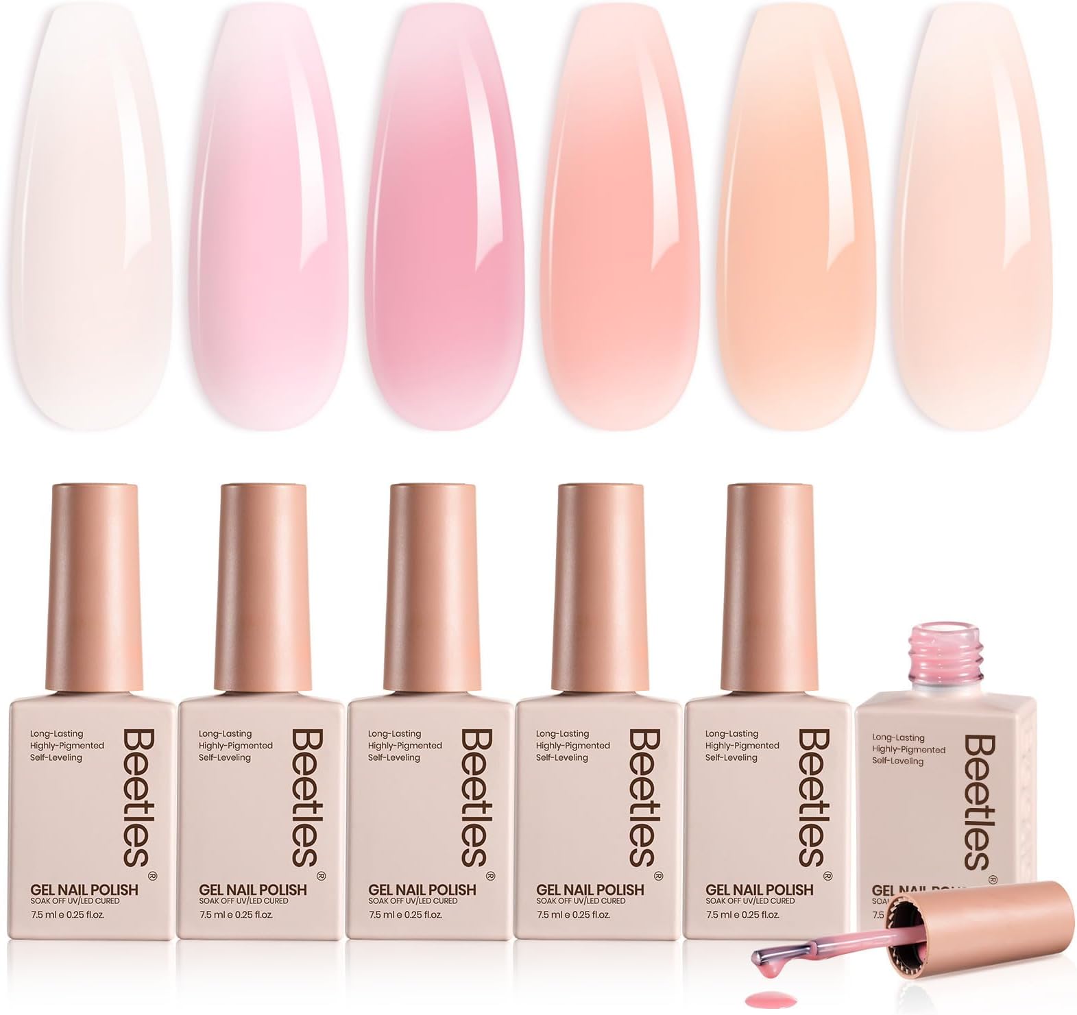 Beetles Jelly Gel Nail Polish Set - Ballet Dress Gel Polish, 6 Colors Milky Pink Nude Pink Sheer Gel Nail Kit Transparent Effect Soak Off UV DIY Manicure French Nail Art Gifts for Women