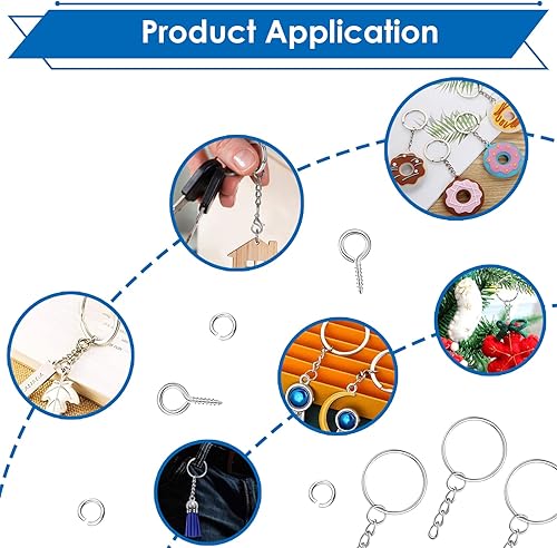 Miniatura 5 de Kit de 420 llaveros de 1 pulgada y 0.984 in, incluye 140 anillos de llavero con cadena, anillo de salto, pasadores de ojo de tornillo para