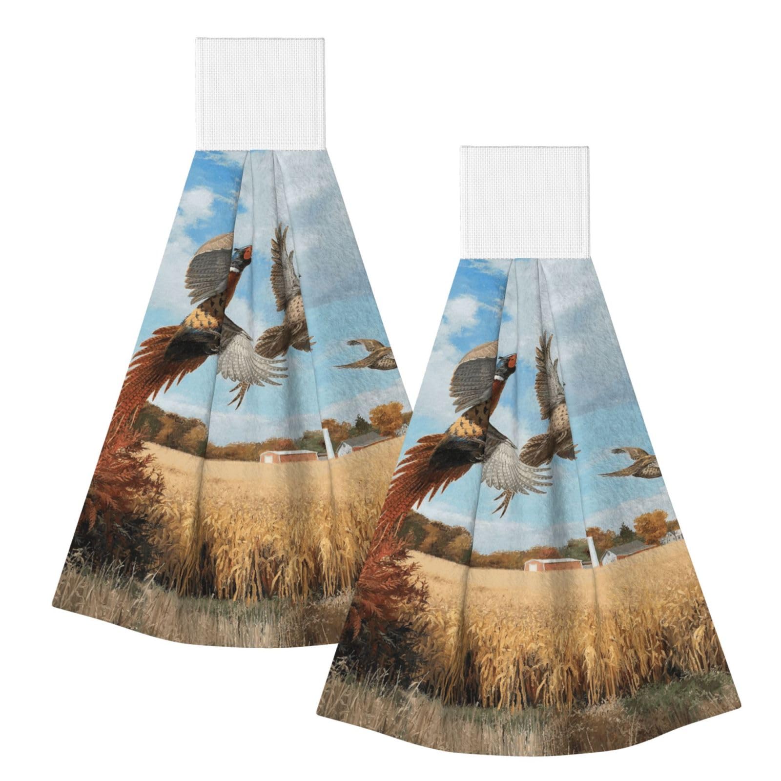 DOPKLNA Duck Hunting Animal, 2 Pcs Hanging Coral Fiber Hand Towels for Bathroom, Absorbent Kitchen Towels