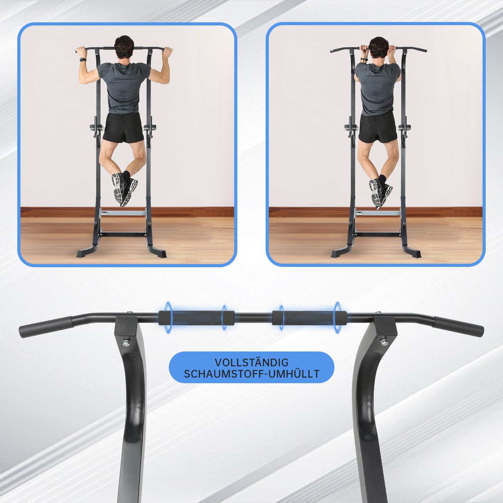 Klimmzugstange Freistehend Multifunktionaler Power Tower Dip Station Fitness Klimmzugstange Dip-Stationen Höhe Verstellbar NV-5609