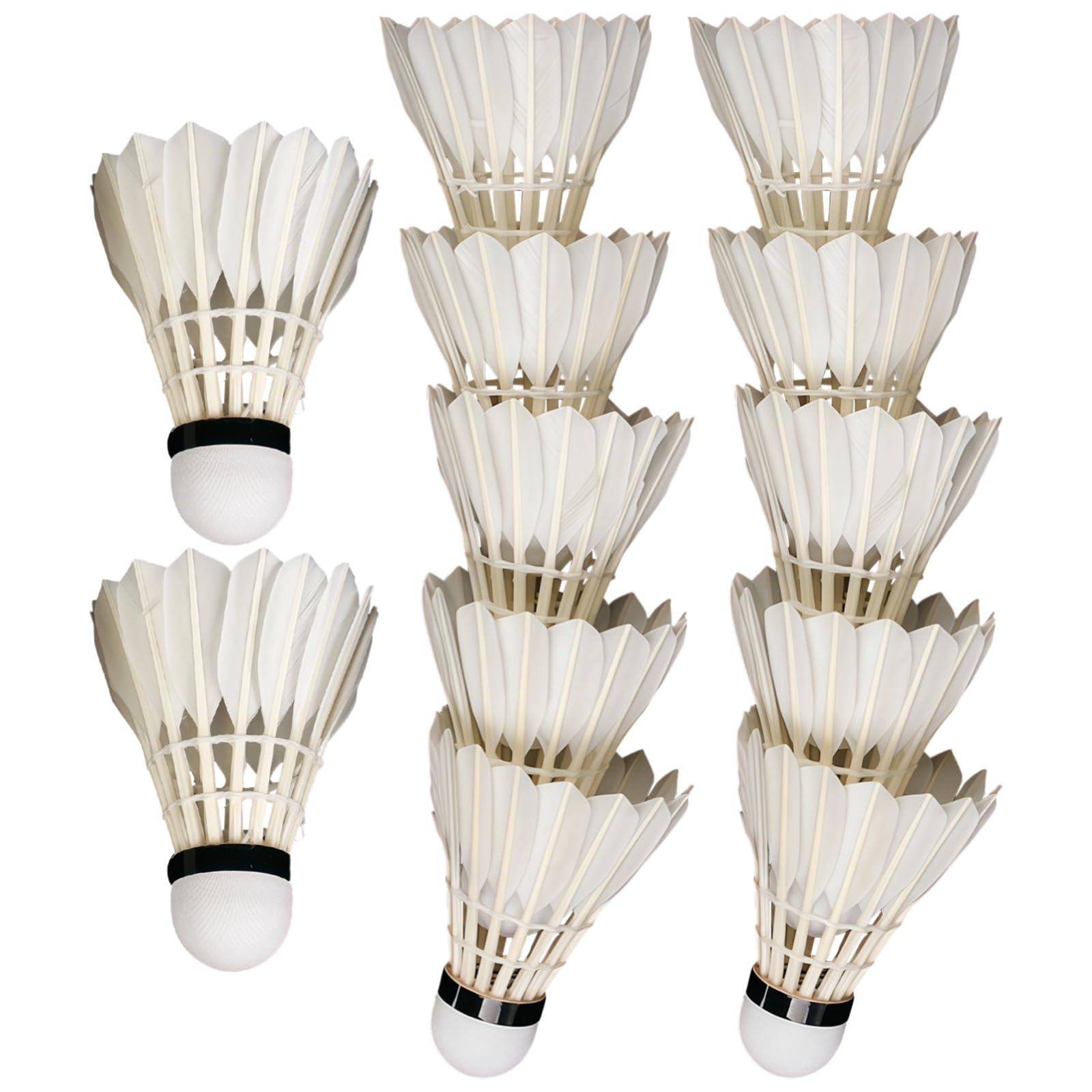 12 plumas de bádminton, volantes de recreación para entrenamiento en interiores y exteriores, plumas de ganso de calidad y larga duración, rendimiento de vuelo de precisión, tamaño estándar que