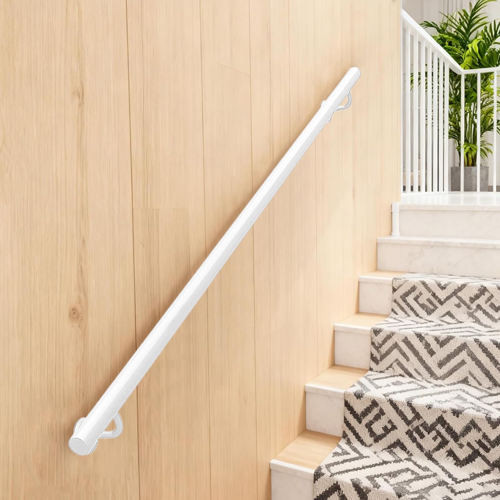 Rampe de sécurité en fer forgé blanc 600cm avec support mural robuste