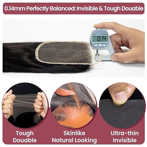 Miniatura 4 de Cierre de encaje transparente de 4 x 4, cierre de encaje de cabello humano de grado 12A para mujeres, cabello virgen brasileño, cierre de encaje