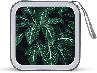 Green Long Leaves CD/DVD Case Holder 40 Capacity | Durable Hard Plastic, Portable Hand Strap CD Wallet with Zipper, Dustproof DVD/VCD Disc Storage Organizer for Car Home Travel