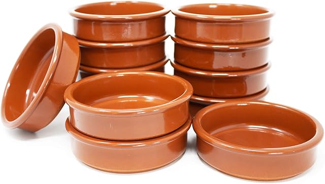 ToCi Set of 12 Tapas Bowls Brown Casserole Dish 175 ml Cazuela Bowl Clay Dessert Bowls Mediterranean Diameter 11.5 cm Traditional Earthenware from Spain