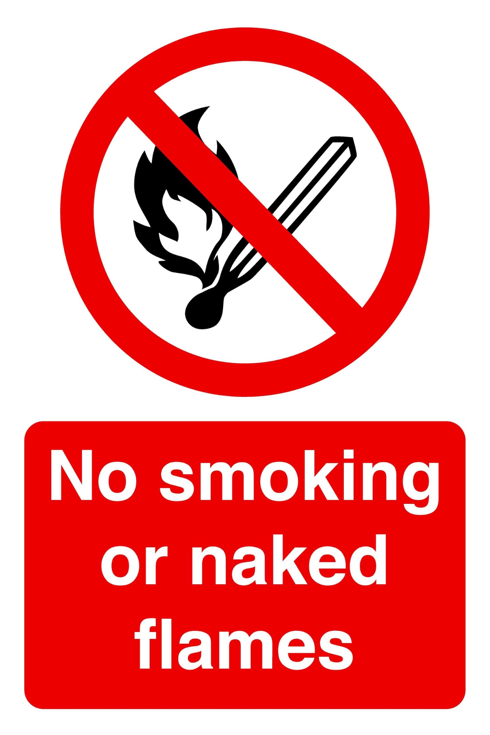 Safety First Display Ltd Red No Smoking Or Naked Flames Sign - High Tack Self-Adhesive Sticker (600Mm X 400Mm) Viewing Distance Within 20M.