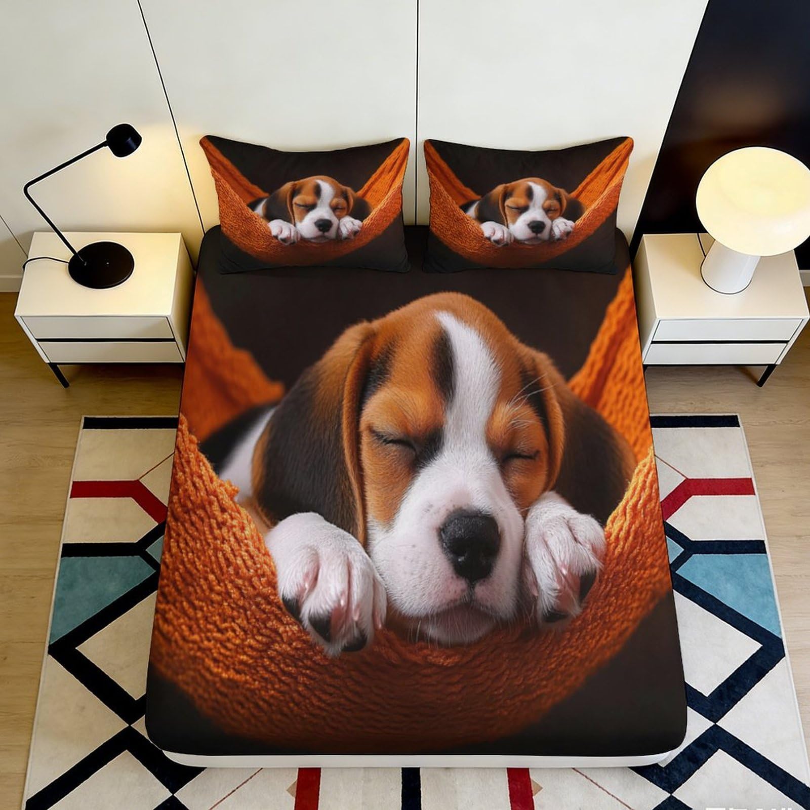 Pnayamiorkfel Style-10 3D Printed Beagle Puppy Fitted Sheet Microfiber Soft Orange Hammock Bed Cover For Bedroom Guest Room Decor 90X200x25cm