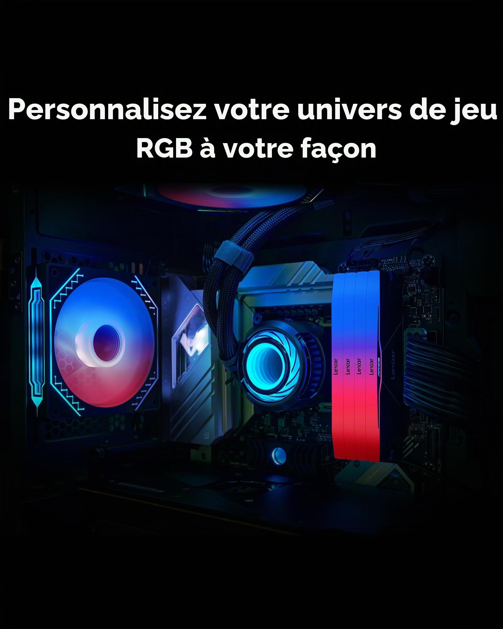 Lexar RGB DDR5 RAM 32Go Kit (2x16Go) 288-Pin, 6000MHz CL28 | UDIMM mémoire haute performance pour PC de jeu, compatible AMD EXPO, AI, DRAM Empowered by SK hynix, CL28-36-36-68, 1,4V
