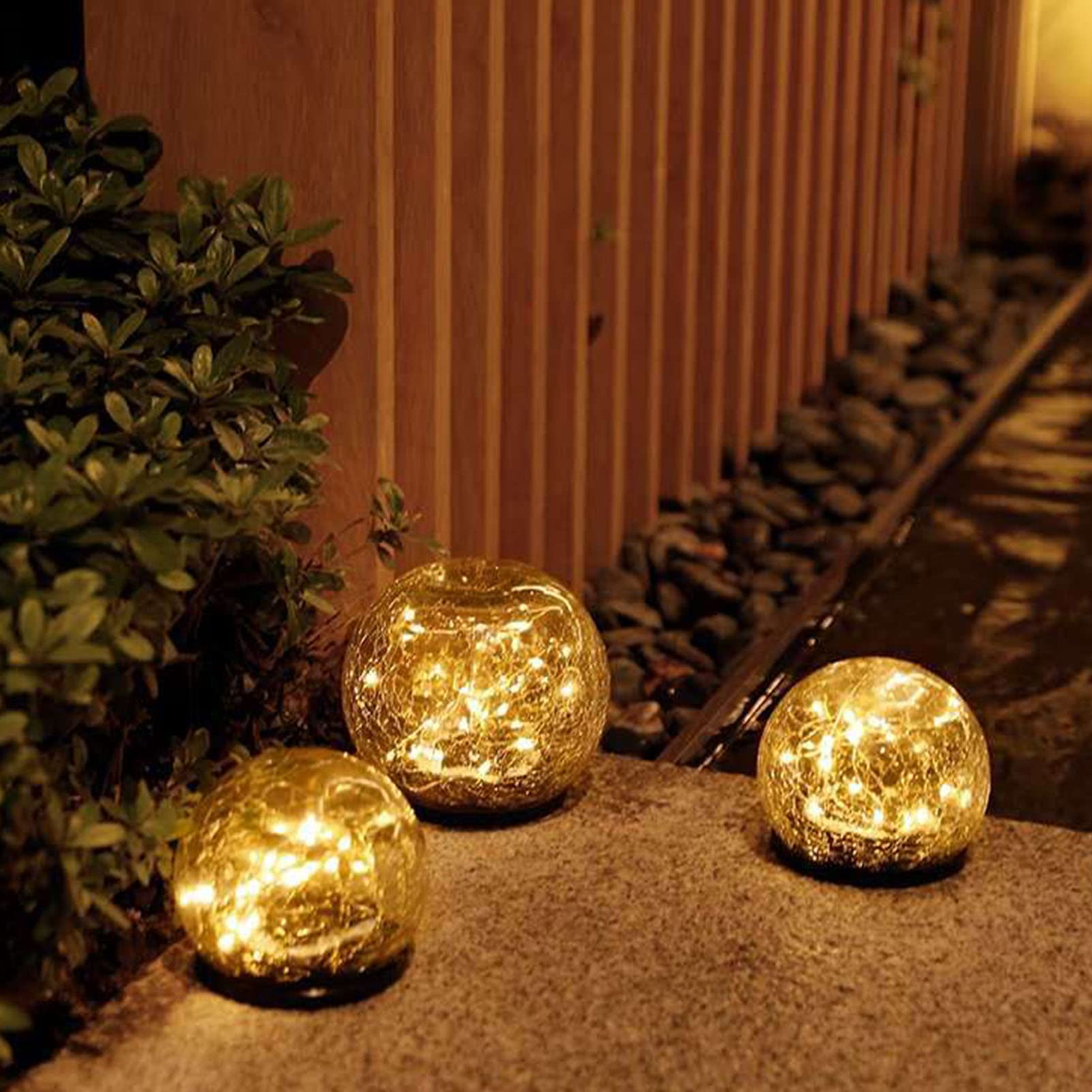 HEATED Luci solari del Giardino Sfera di Vetro Cracked Luci solari Decorative Esterne Impermeabile Decorazione Giardino per Esterno Pathway Patio Yard Prato Bianco Caldo 2 Pacchetti